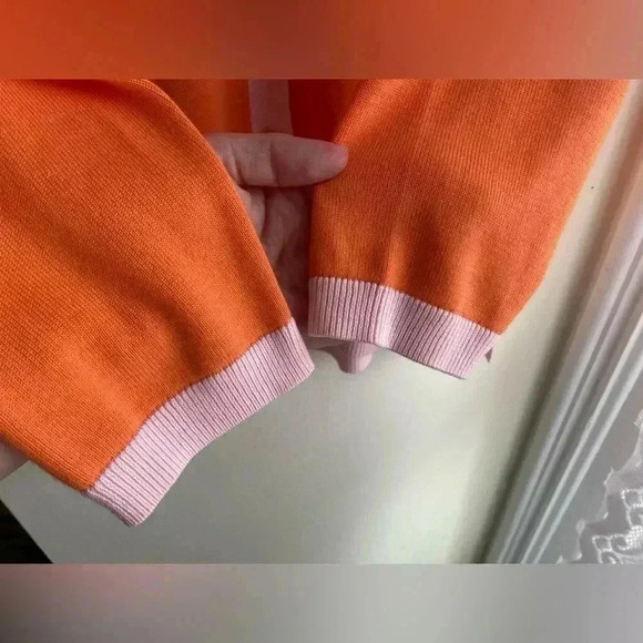 Talbots Girlfriend Orange LP Large Petite Cardigan Pink Trim Button Like New - Picture 7 of 10
